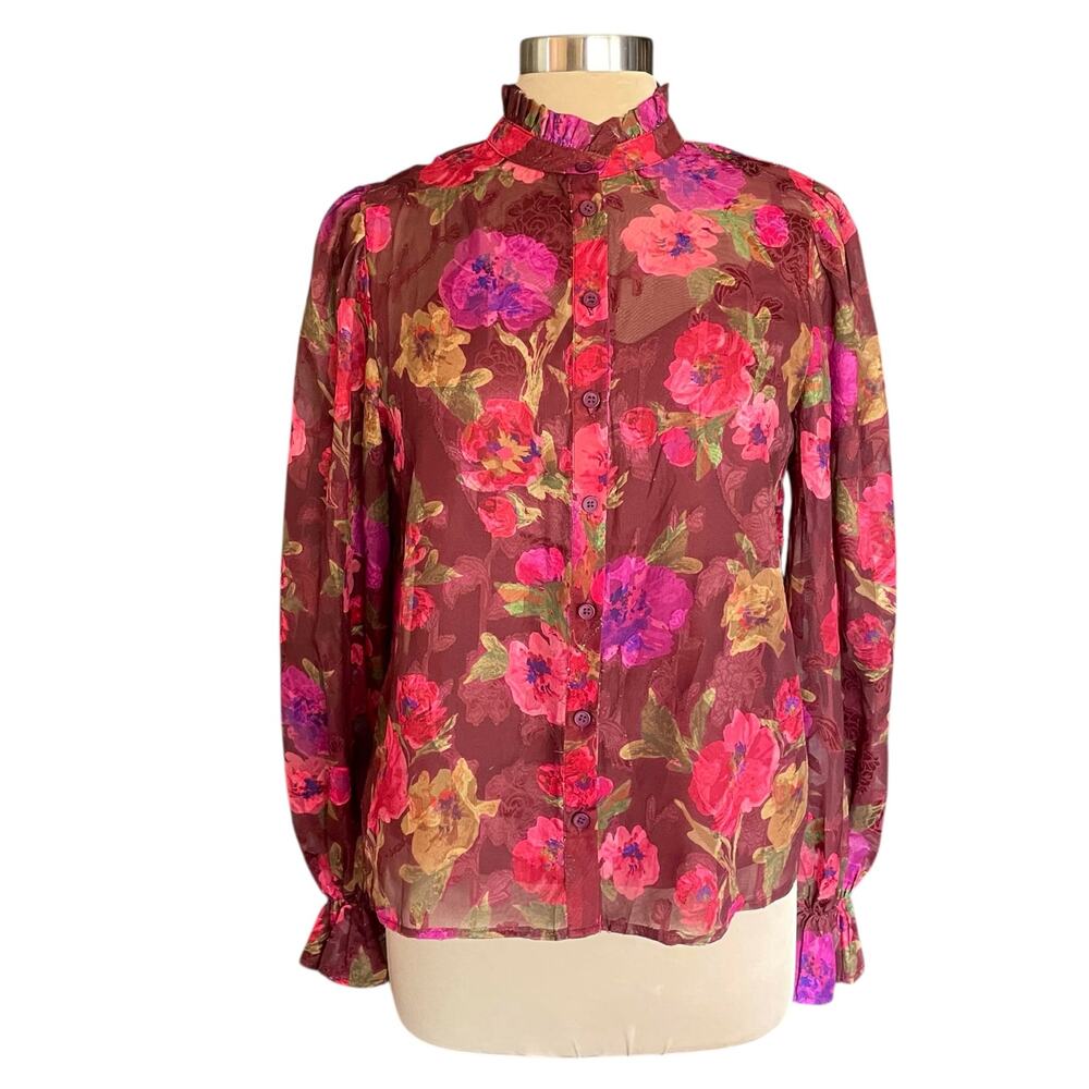 Flying Tomato Burgundy Floral Sheer Blouse with Cami SMALL‎ Victorian Romantic - Picture 2 of 12